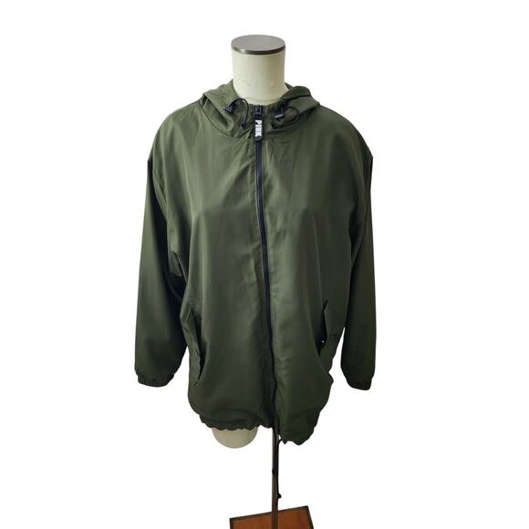Pink Victoria Secret Anorak Olive Green Rain Jacket with Hood Size M - Picture 2 of 9